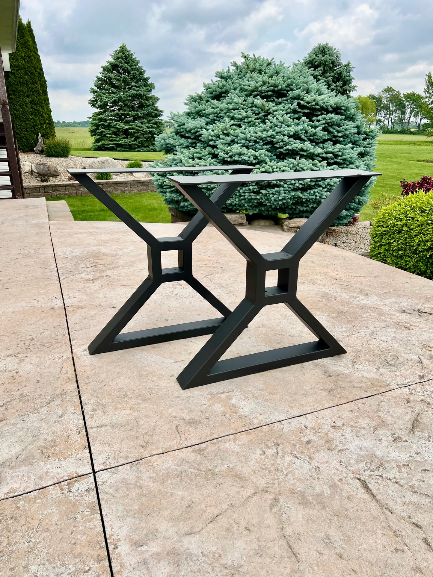 Farmhouse Table legs slim, Metal Table Legs, X Frame Table Legs with center cutout