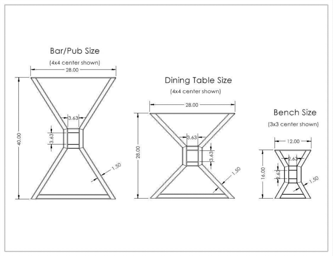Farmhouse Table legs slim, Metal Table Legs, X Frame Table Legs with center cutout