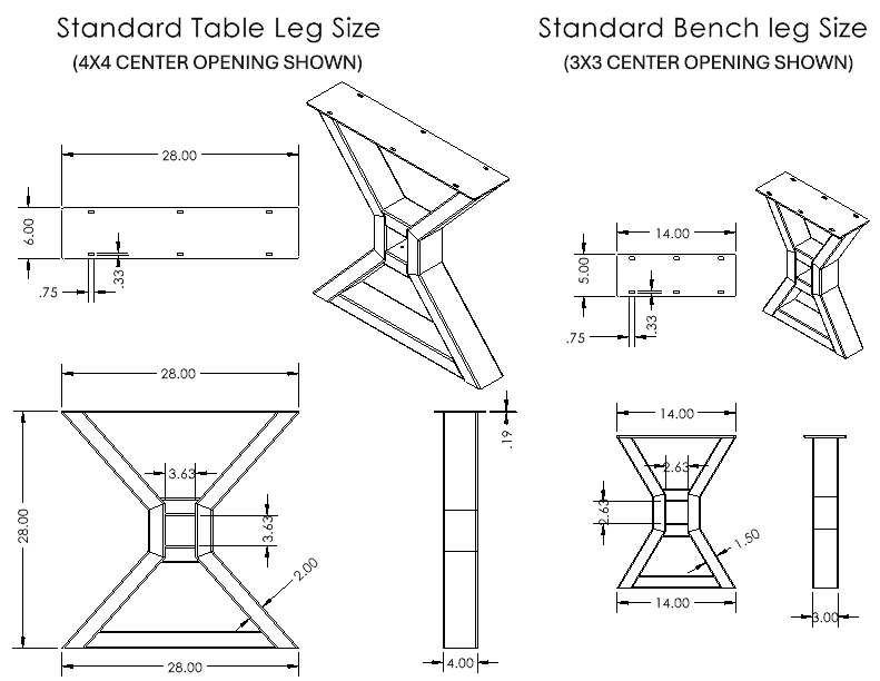 Heavy Duty Farmhouse Table legs, Metal Table Legs, X Frame Table Legs with center cutout, Industrial Style