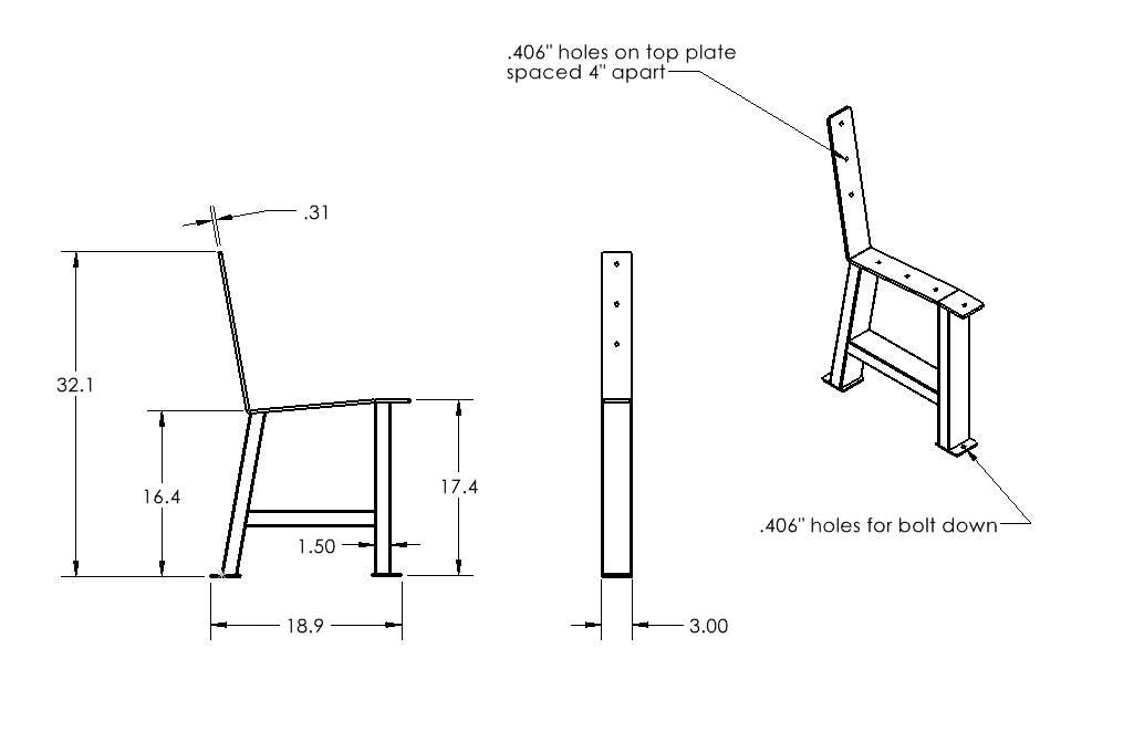 Park Bench Legs • Memorial Bench Legs with backrest • Bolt down legs • Poly Bench • Outdoor Bench Legs• School Bench Legs