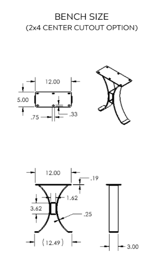 Curved Beam Bench Leg Set, Bench Legs, Steel Curved Table Legs