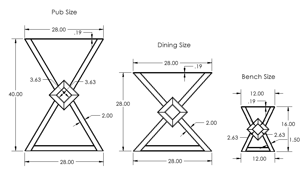 Diamond Farmhouse Table legs with Center Cutout